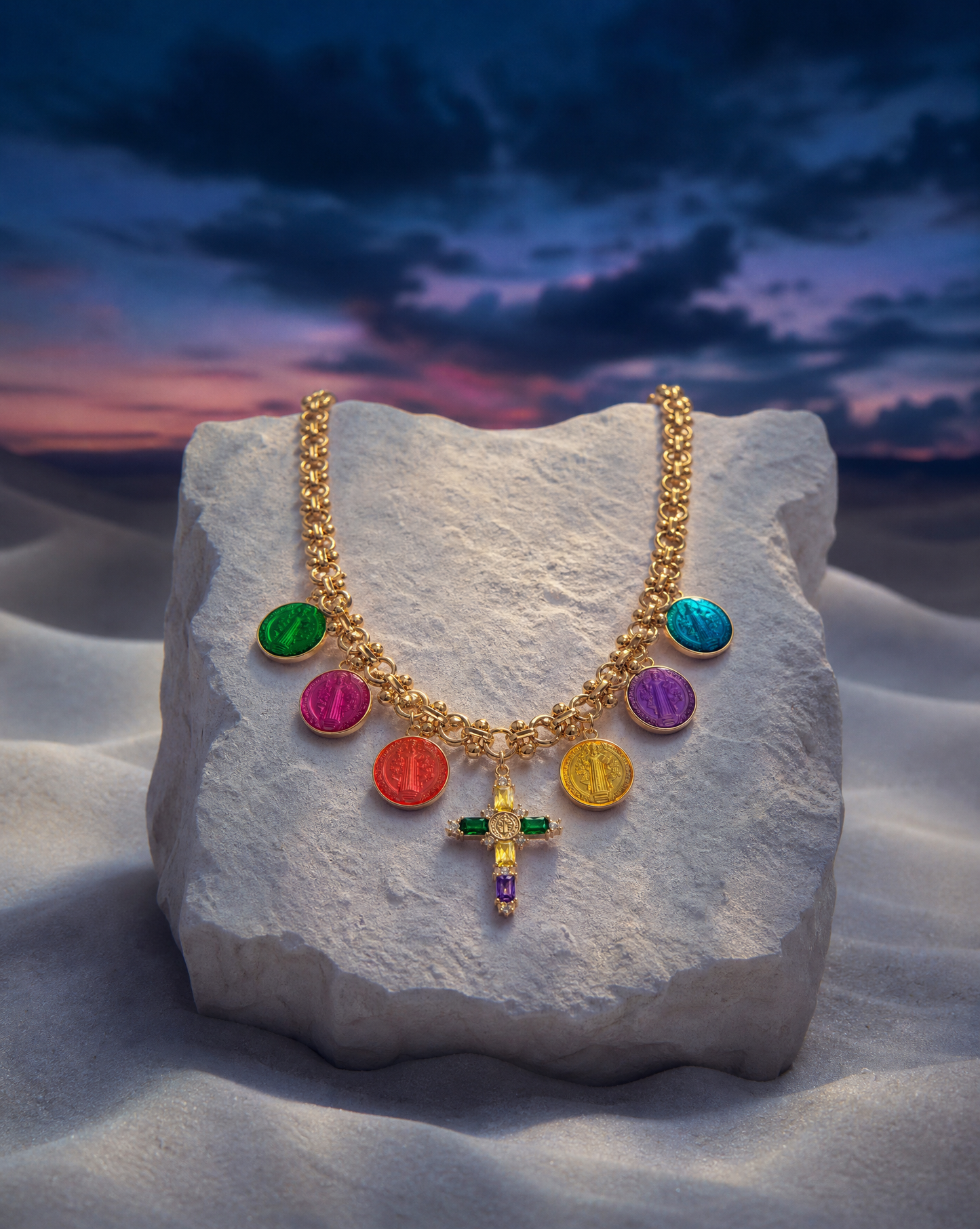 Collier pendentif Médaille Miraculeuse · Émail multicolore · Bijou religieux catholique: Medium