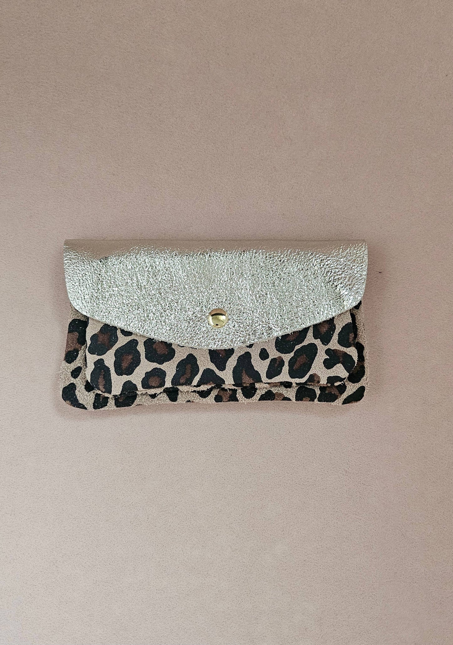 Pochette cuir double poches léopard: Platine/jaguard
