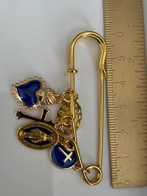 Broche ex voto médaille religieuse,bleu