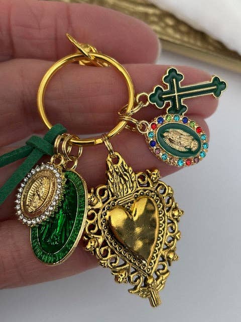 Porte-clés vierge Marie coeur sacré et croix