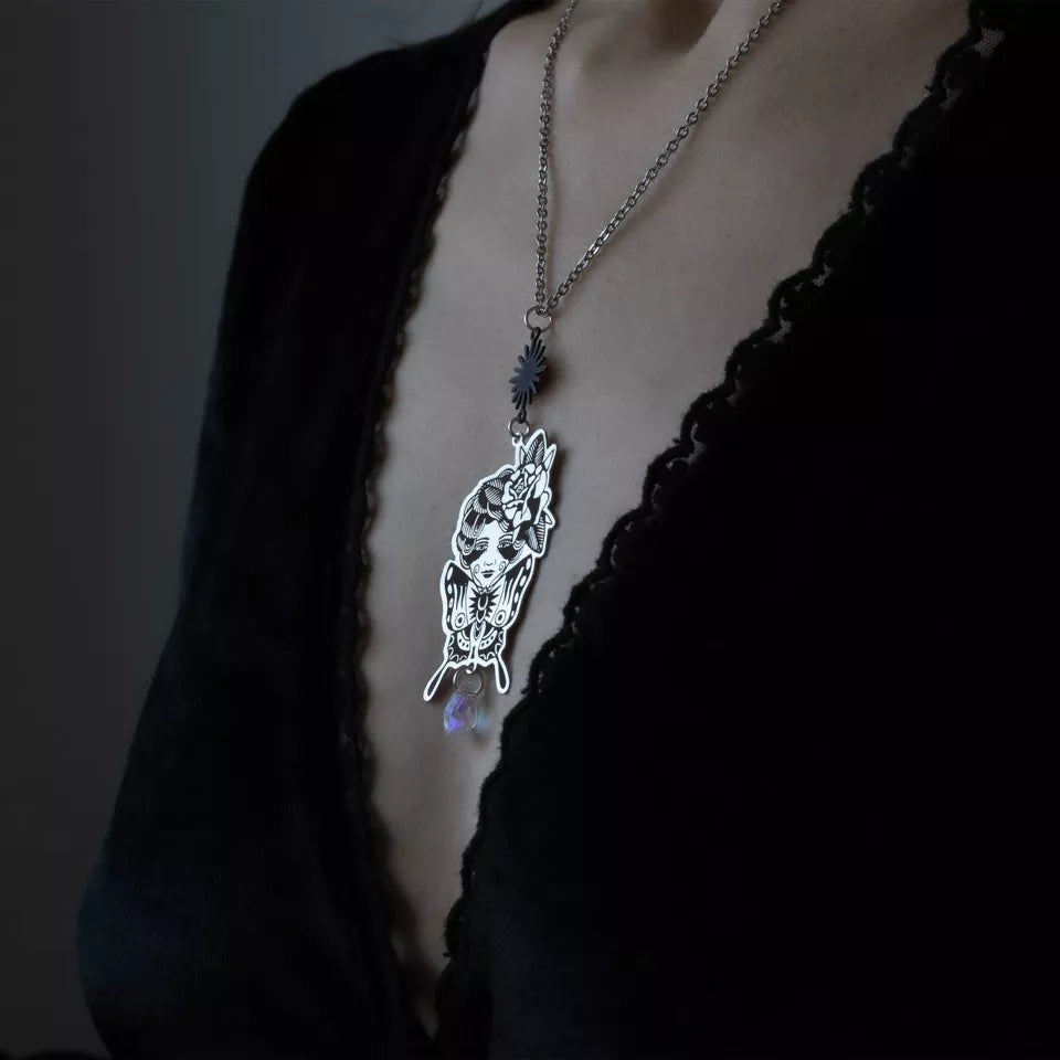 collier pendentif femme papillon style vintage - rétro