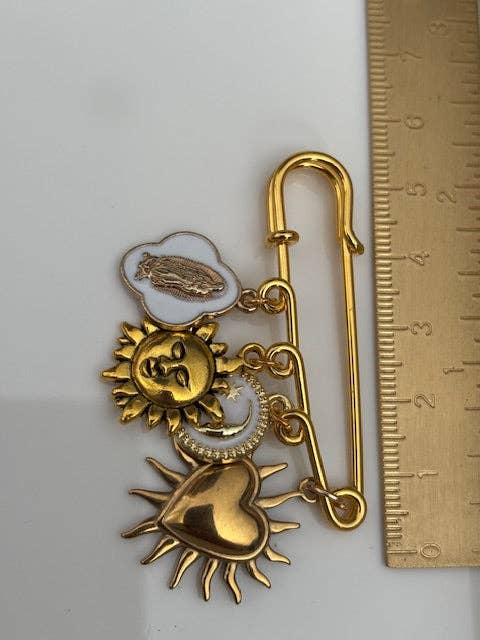 Broche croix médaille religieuse,blanc