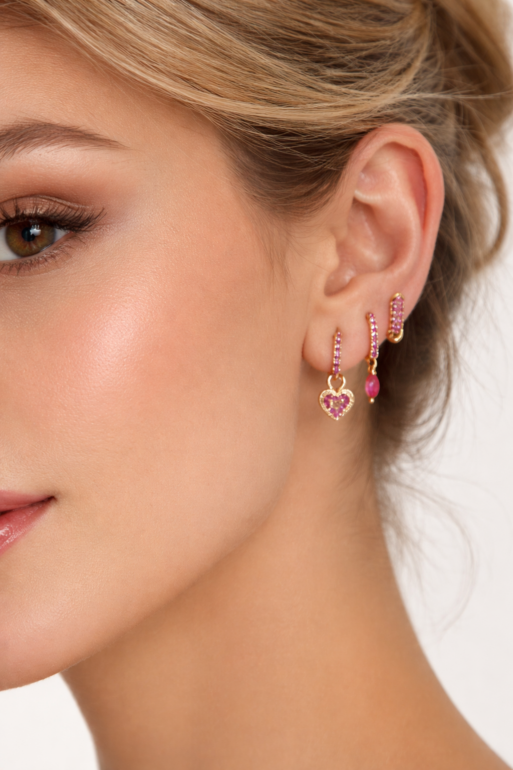 Cara – Ensemble 3 Bijoux d’Oreilles Blanc & Or