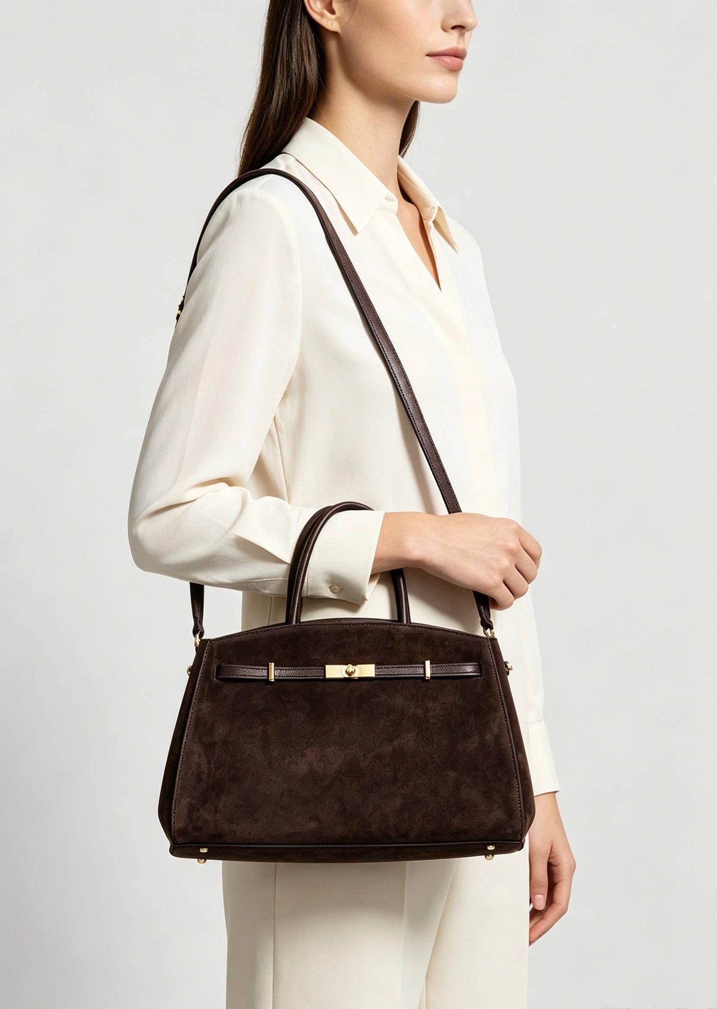 Sac à main en véritable cuir suédé Marron