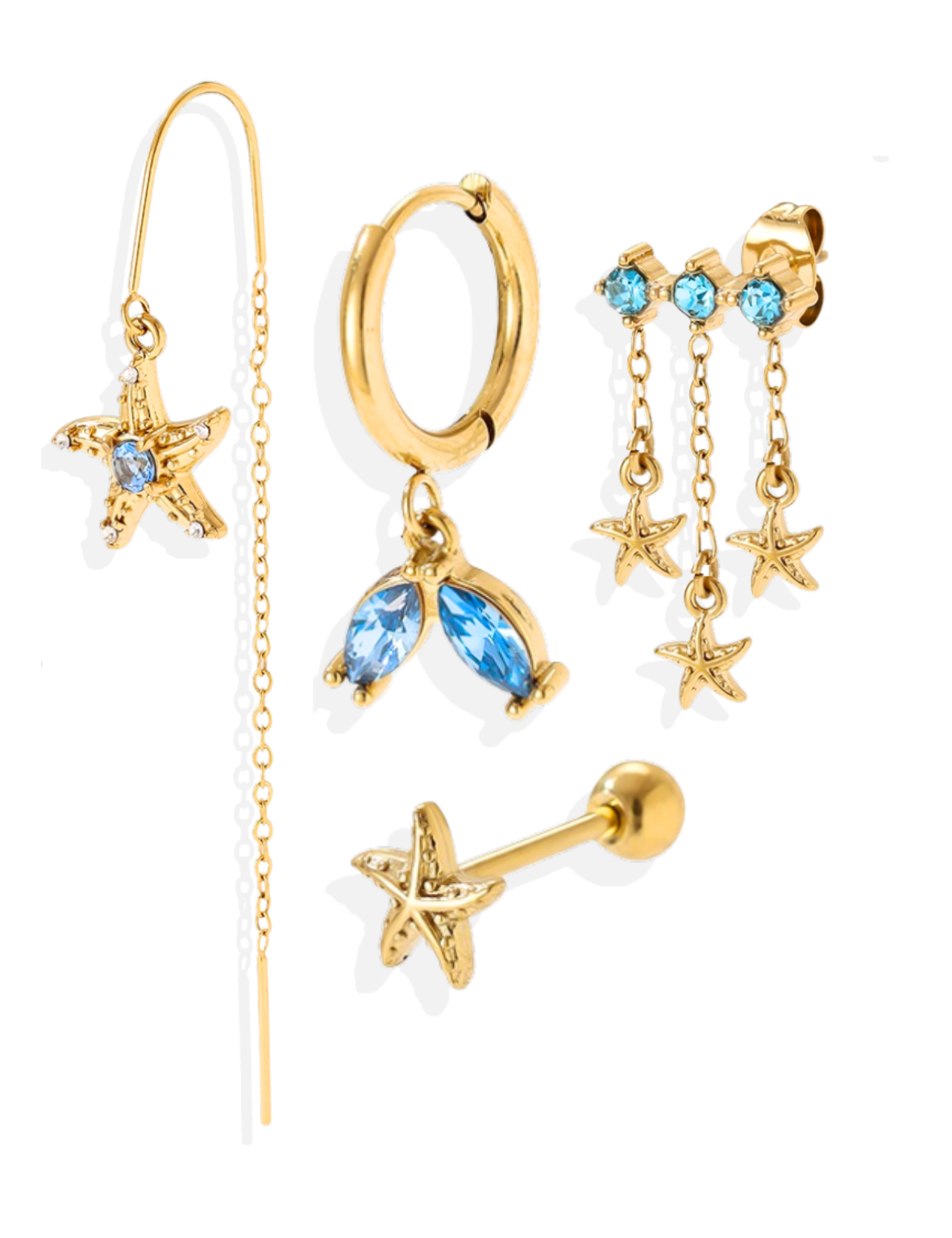 Ensemble de 4 Bijoux Étoile de Mer Dorés en Acier Inoxydable