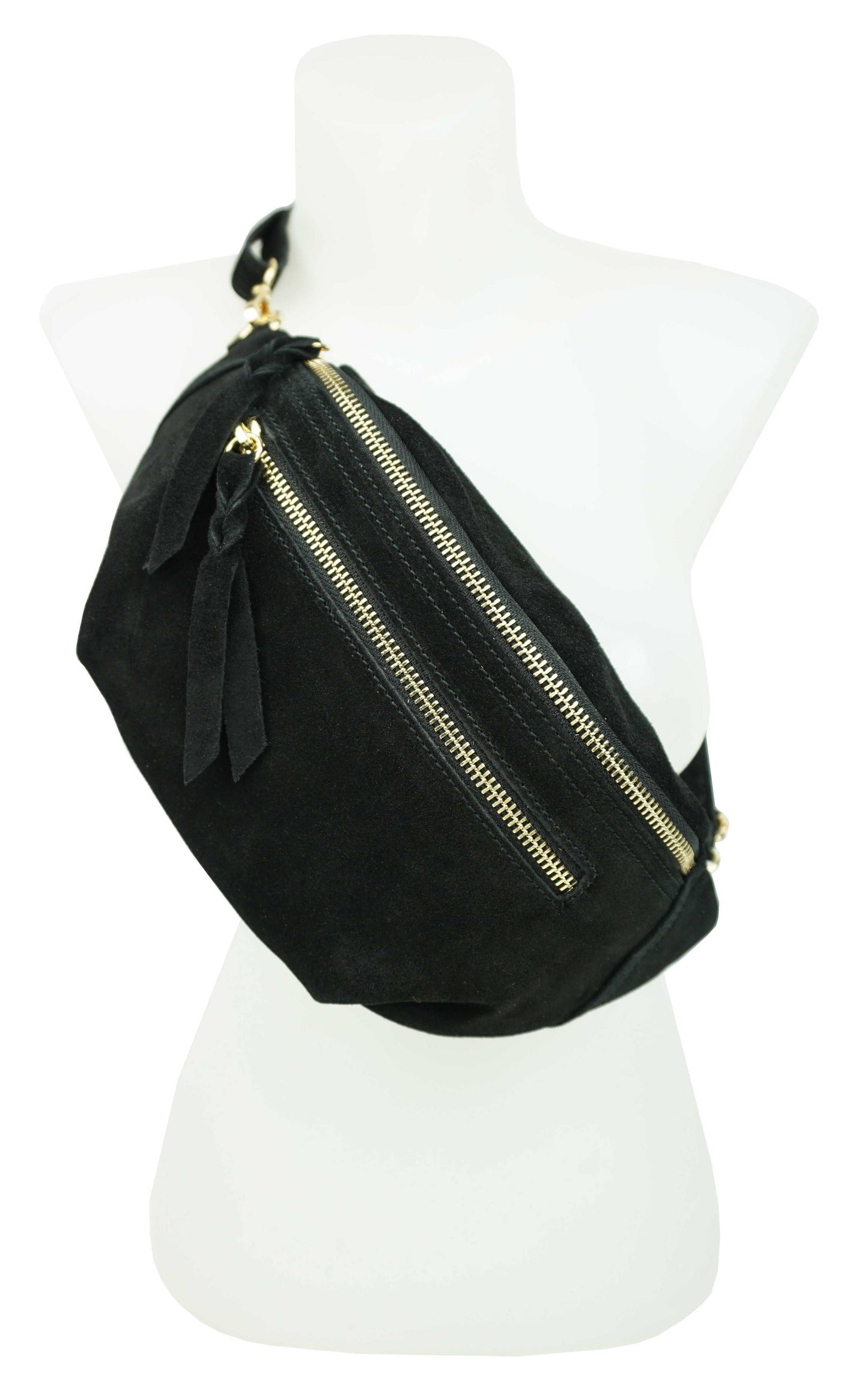Sac banane double zip en cuir: Chocolat