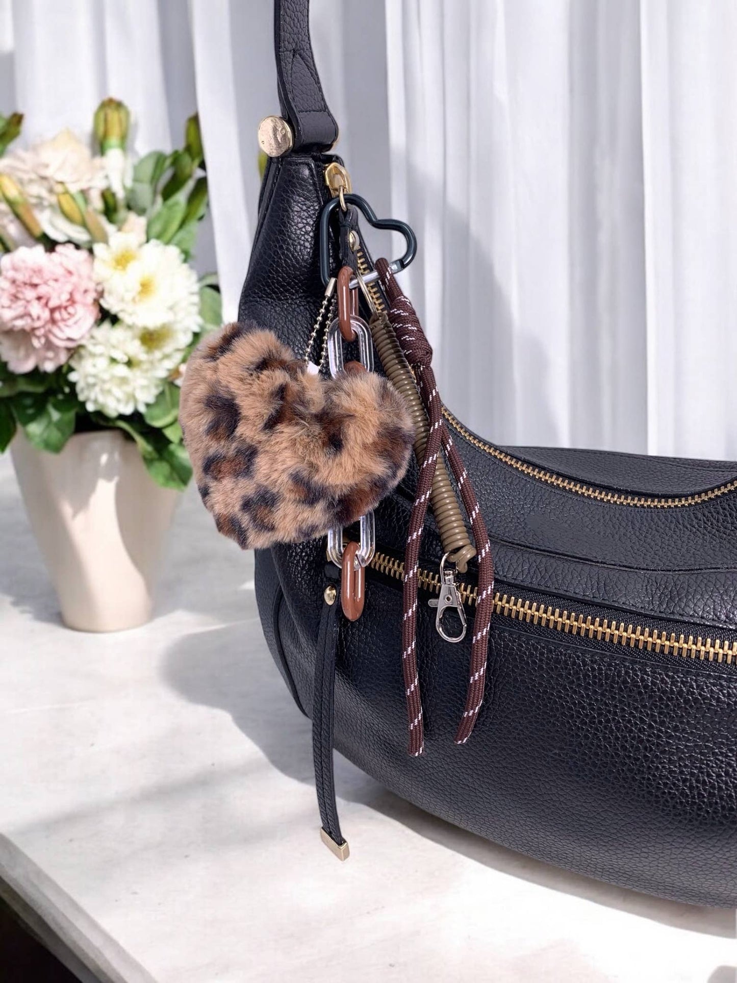 Grigri de sac et porte-clé Cœur léopard PC09: Brun / Synthétique