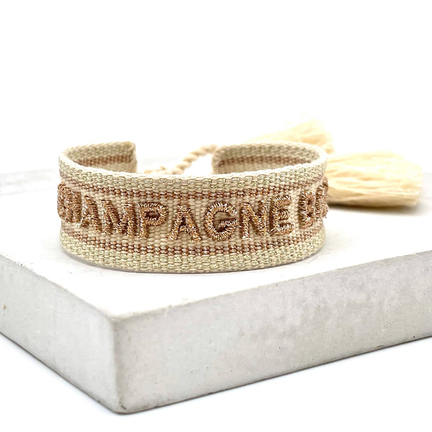 Bracelet déclaration tissé brodé CHAMPAGNE BABY