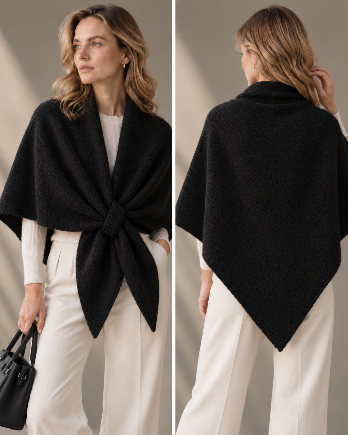 Poncho triangle foulard avec passant 2 en 1: Noir