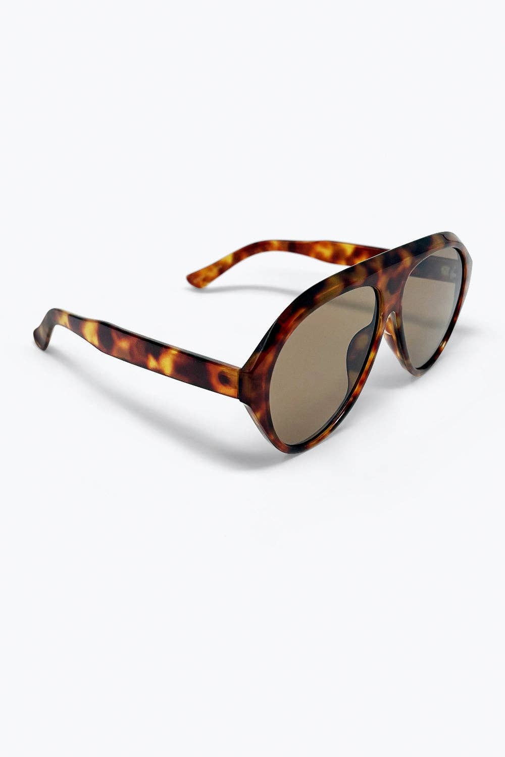Lunettes de soleil aviateur rétro en écaille de tortue avec verres marron: GREEN / ONE