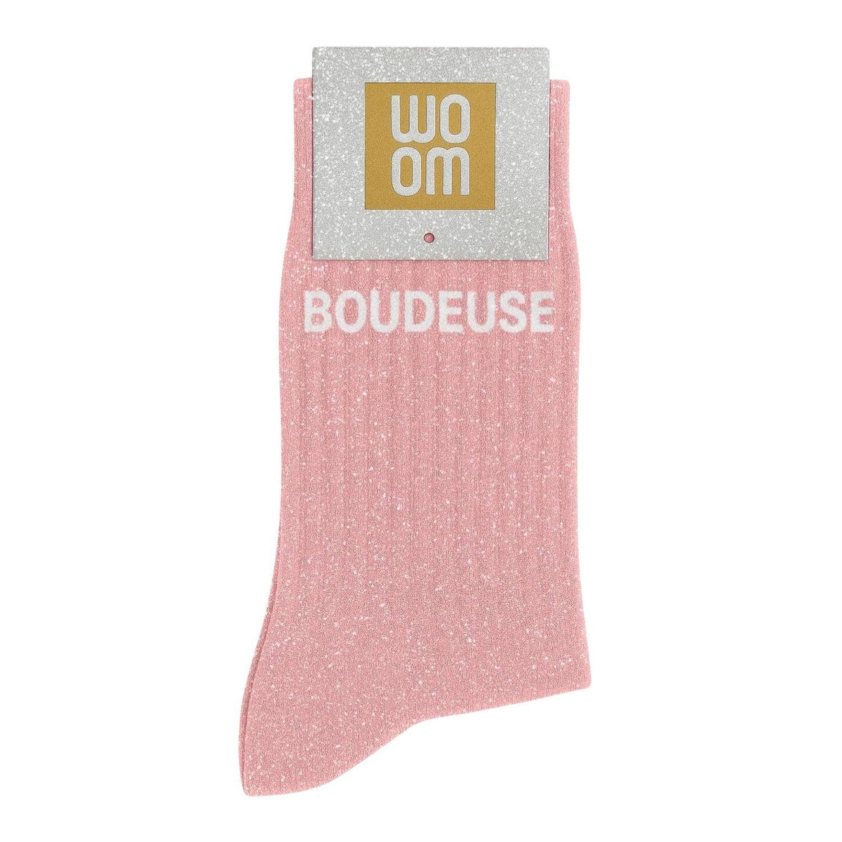Chaussettes à Paillettes à Message "Boudeuse" Rose – photo principale – Miss Cappuccino