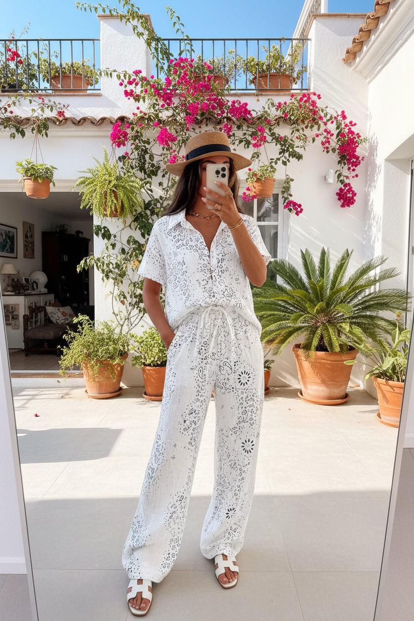 Ensemble Gaze De Coton Imprimé Bandana: Blanc