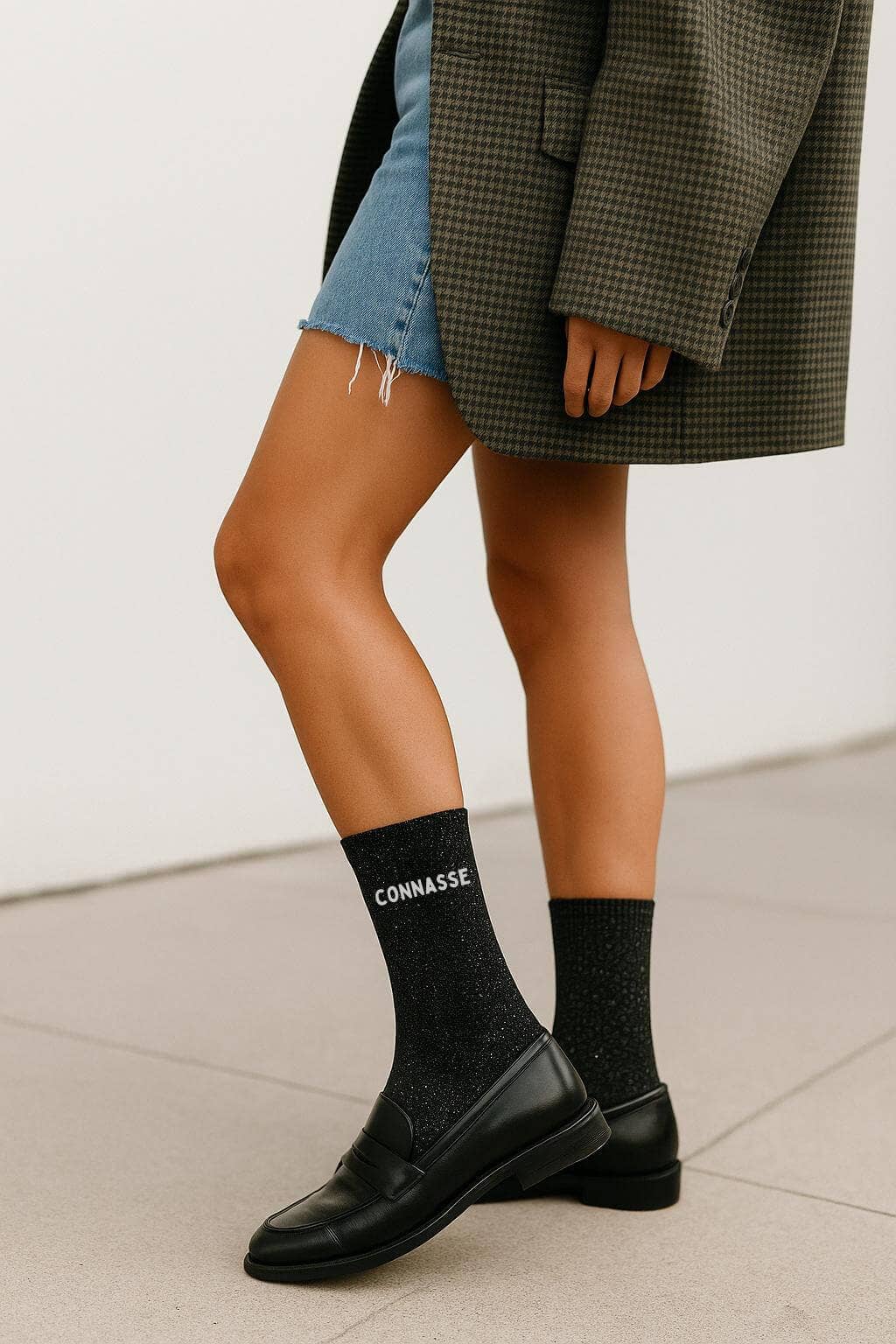 Chaussettes à Paillettes à Message "Connasse" Noir