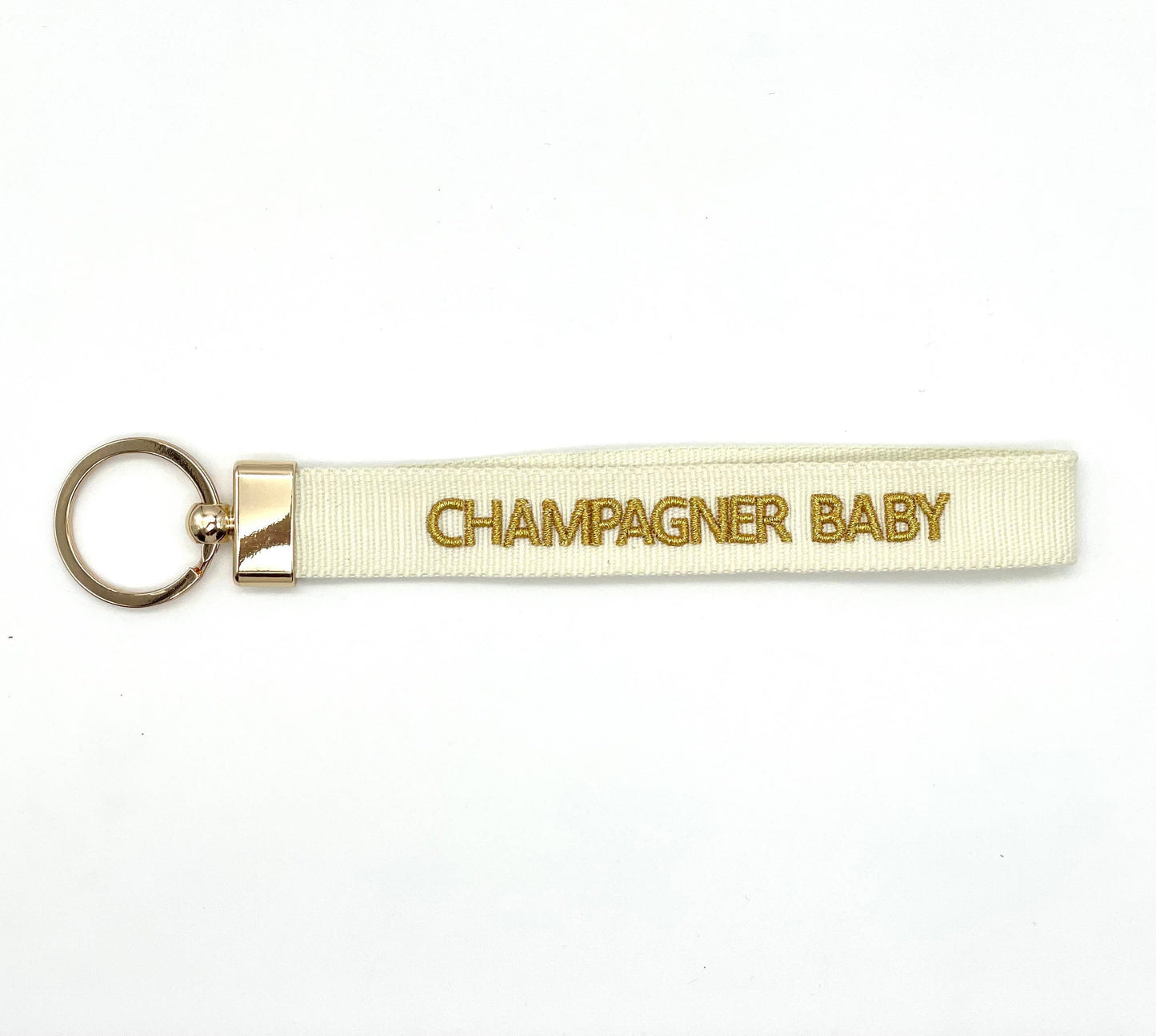 Porte-clés CHAMPAGNE BABY, tissé brodé