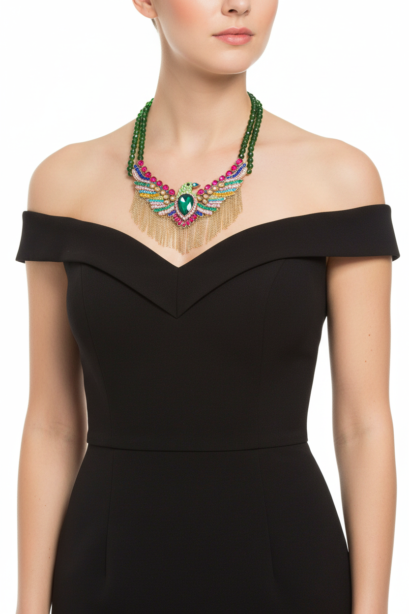 Collier Plastron Phénix – Broche Statement Pierre Naturelle & Agate – photo 4 – Miss Cappuccino