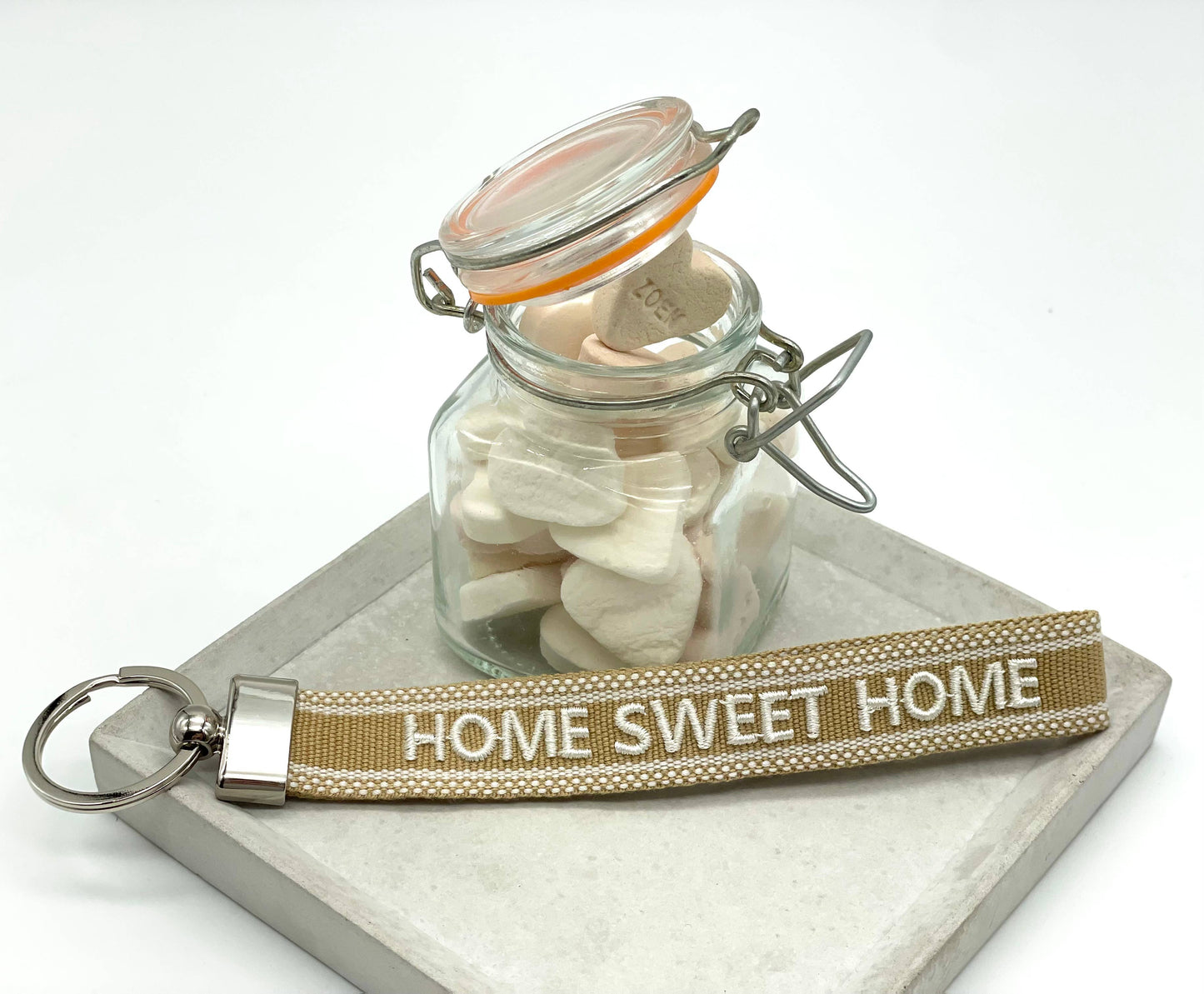 Porte-clés brodé tissé HOME SWEET HOME
