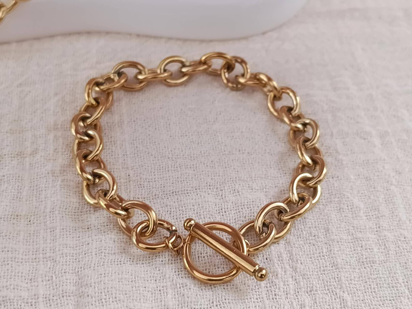 Parure de bijoux chaîne épaisse à fermoir T-bar et bracelet en acier: Seulement le collier