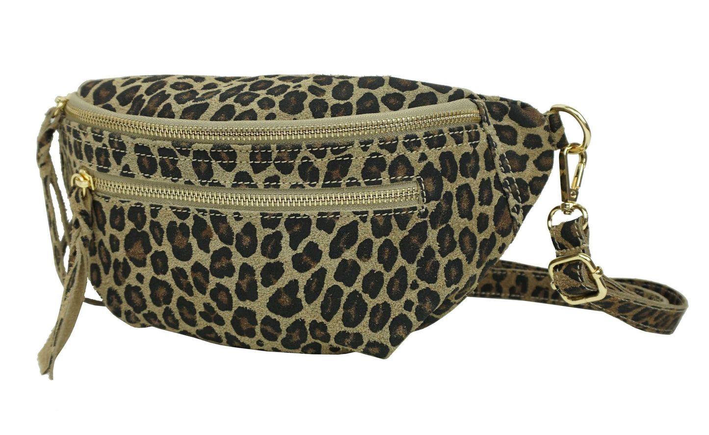 Sac banane double zip en cuir : Léopard