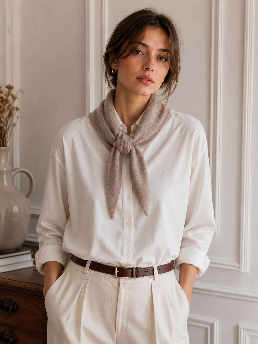 Foulard triangle en maille uni : Kaki
