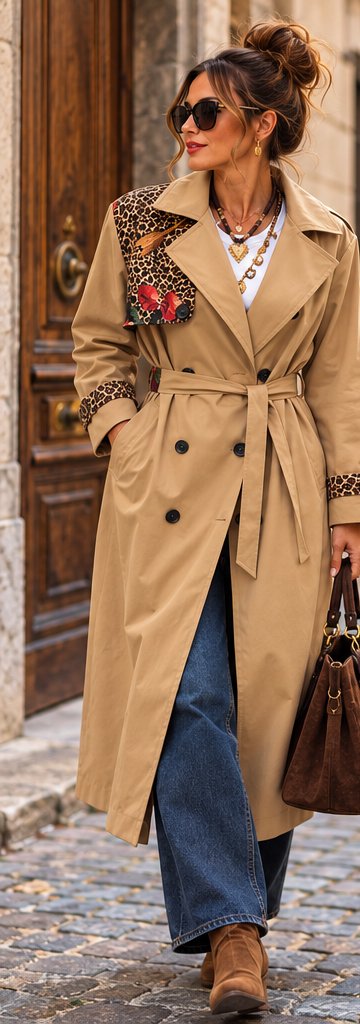 Trench personnalisé beige – vue portée de face