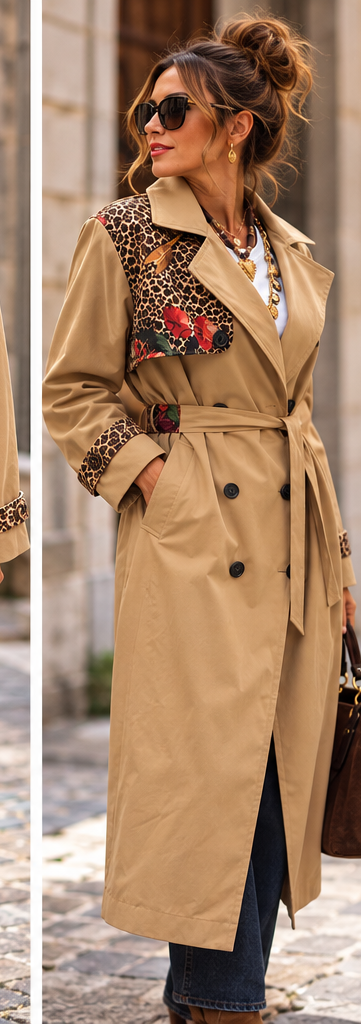 Trench personnalisé beige – vue portée trois-quarts