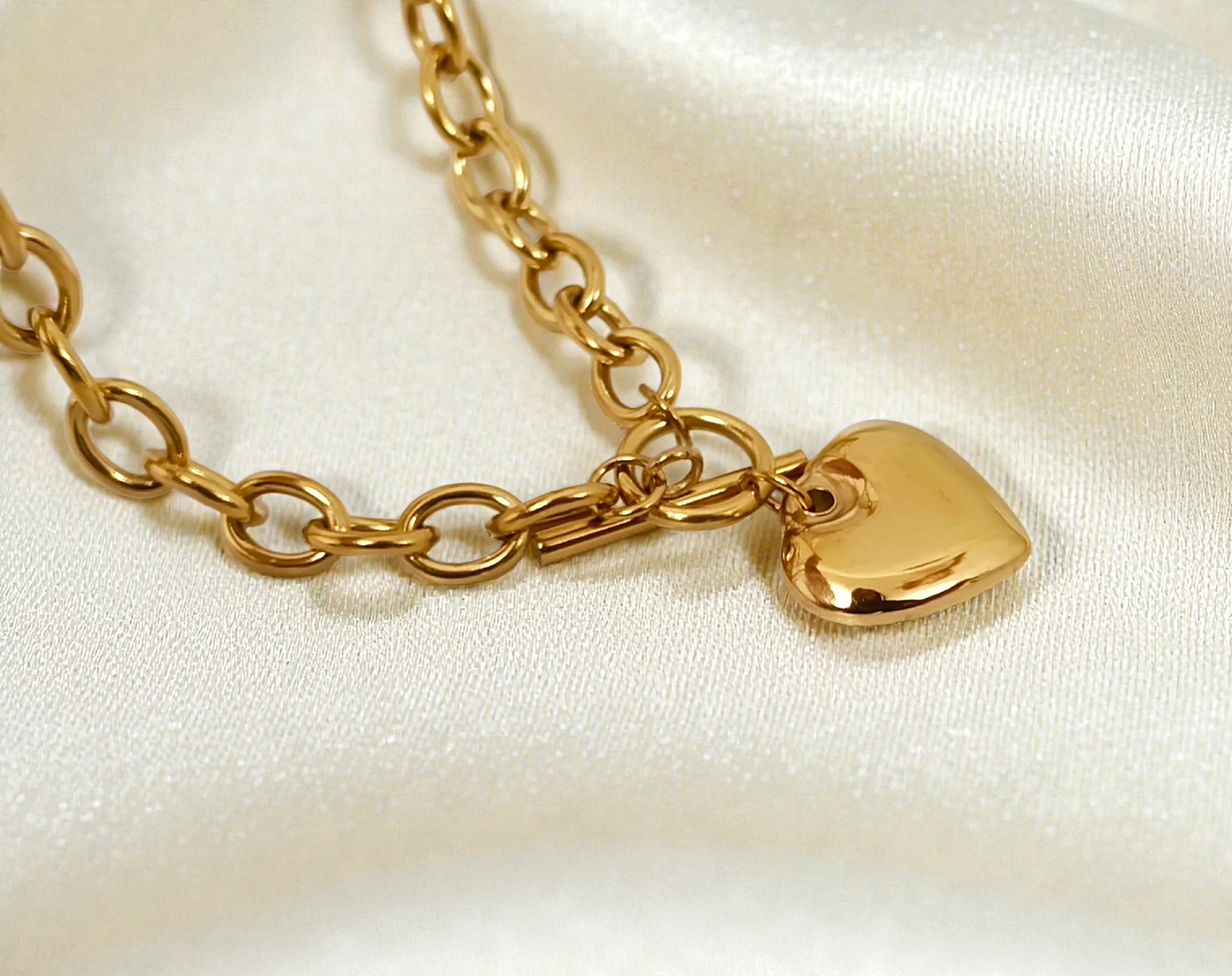 Collier épais cœur en acier inoxydable plaqué or 18K: Chaîne+pendentif