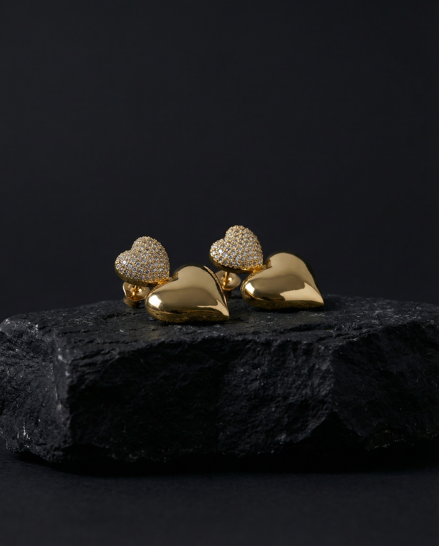 Boucles d'oreilles pendantes à double cœur