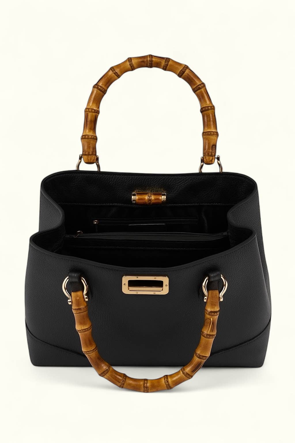 Sac en cuir avec poignées en bambou naturel: CAMEL