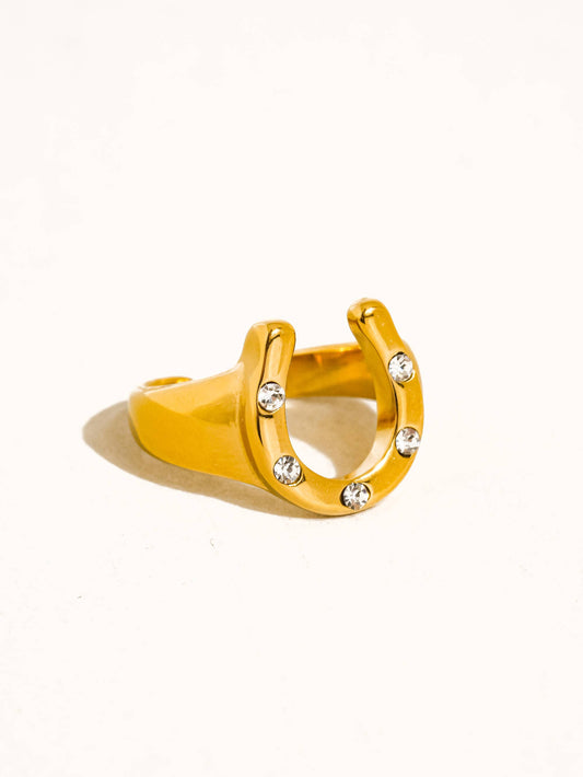 Bague Fer à Cheval en plaquée Or 18carats avec Zircon Cubique: Or jaune
