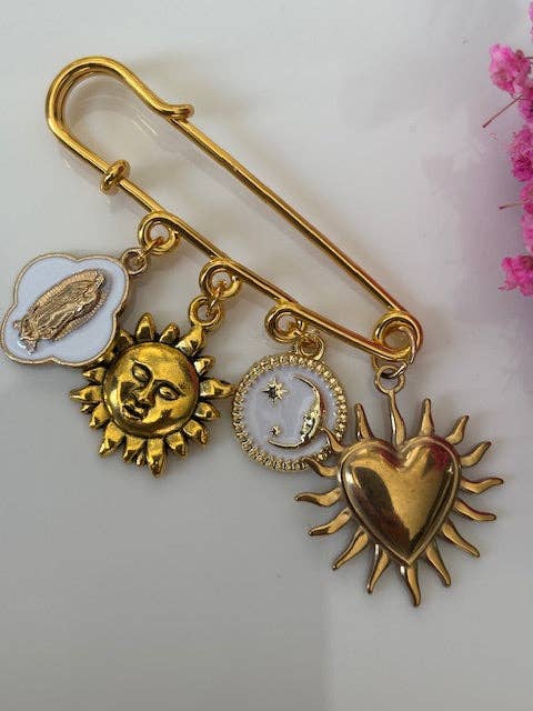 Broche croix médaille religieuse,blanc