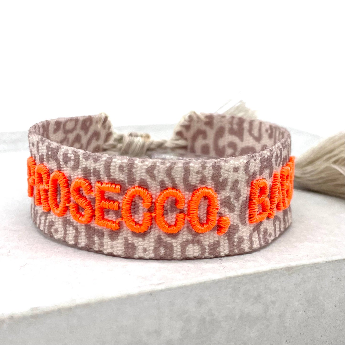 BRACELET PROSECCO, BABY ! Bracelet à message tissé, brodé