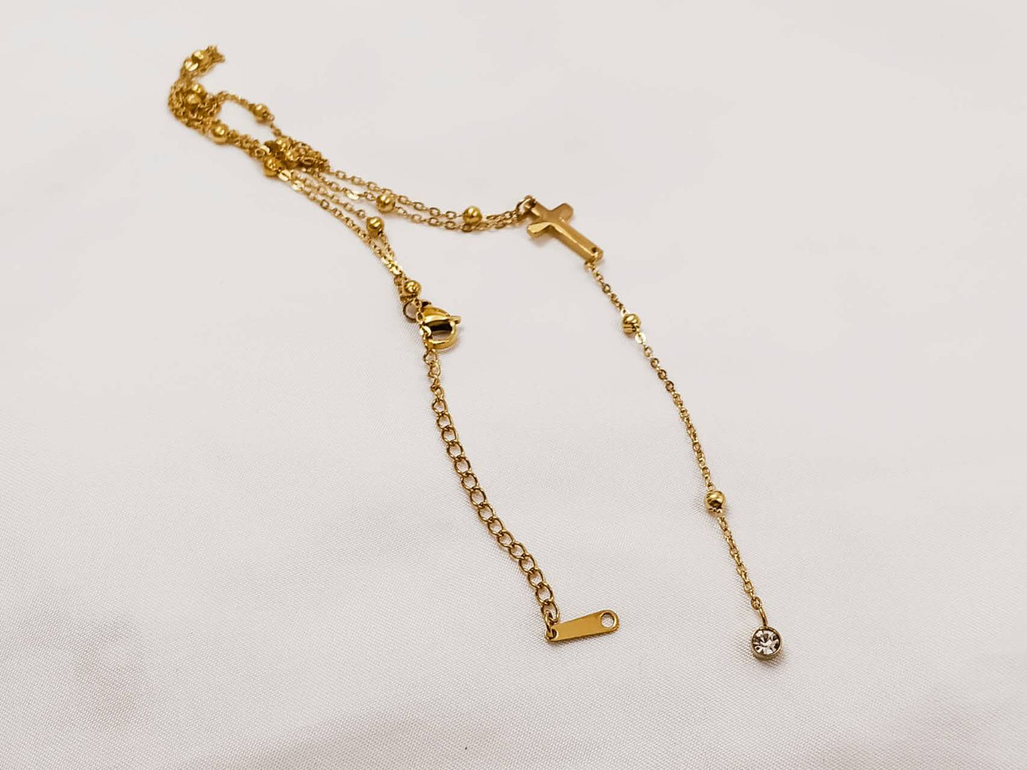 Collier ajustable en Y, croix et zircone, acier, or 18K PVD
