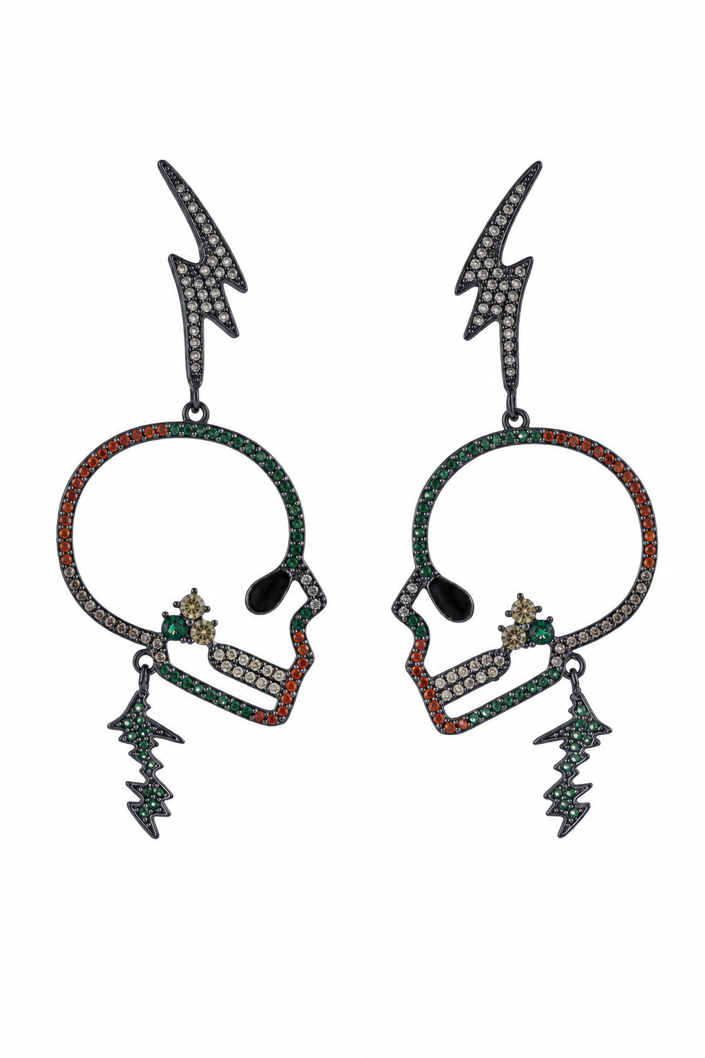 Boucles d'oreilles Skull & Éclair – Cristaux CZ Multicolores