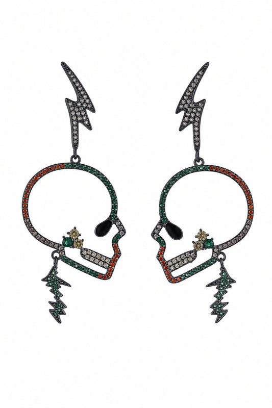 Boucles d'oreilles Skull & Éclair – Cristaux CZ Multicolores