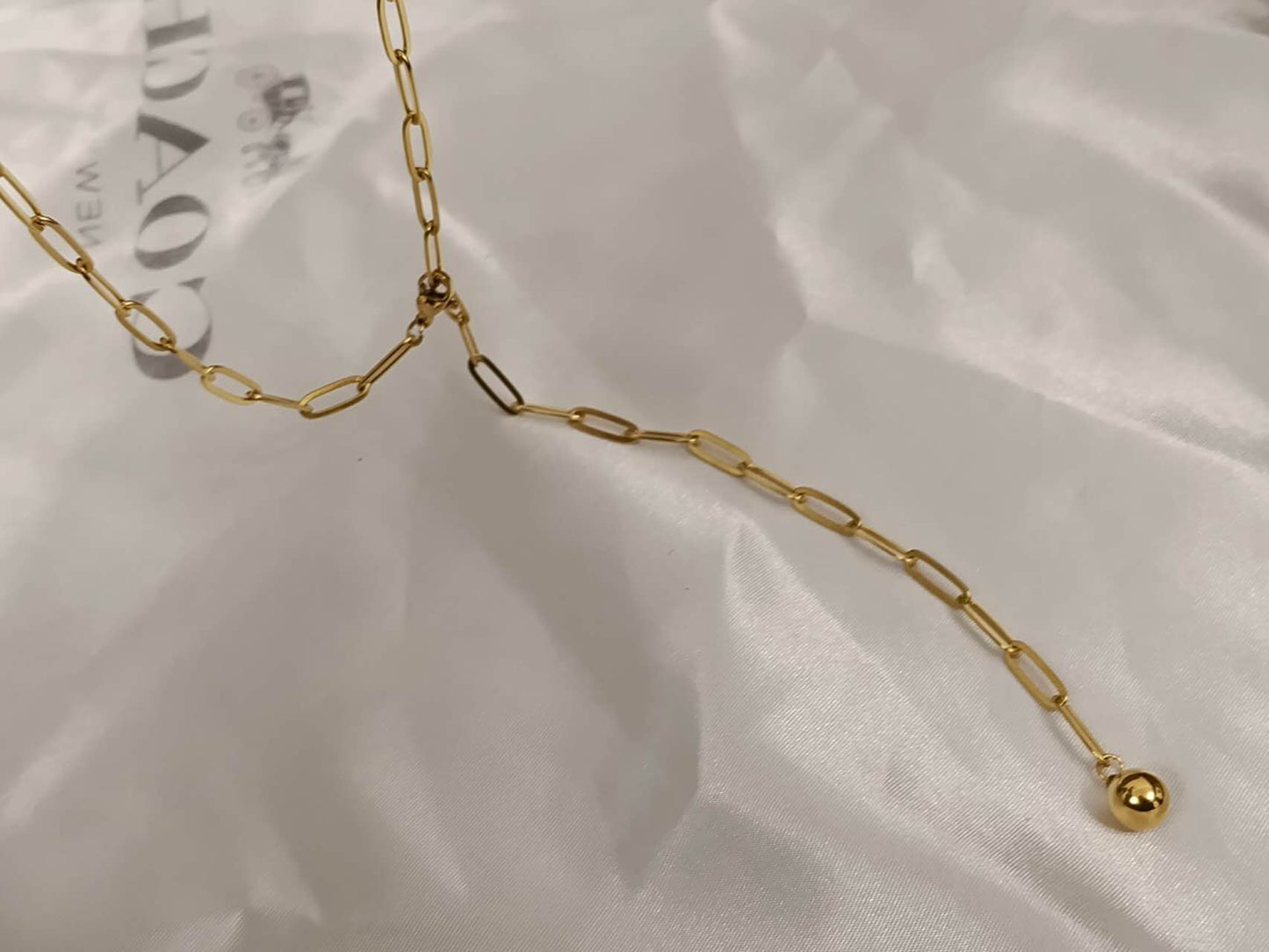 Collier long pendentif boule en acier inoxydable plaqué or 18K: Oro amarillo