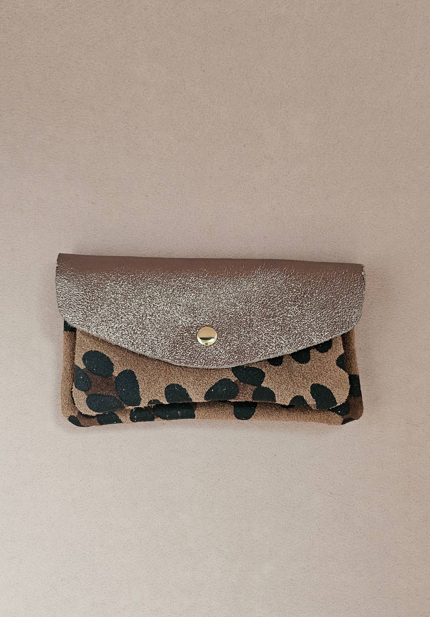 Pochette cuir double poches léopard: Taupe/léopard