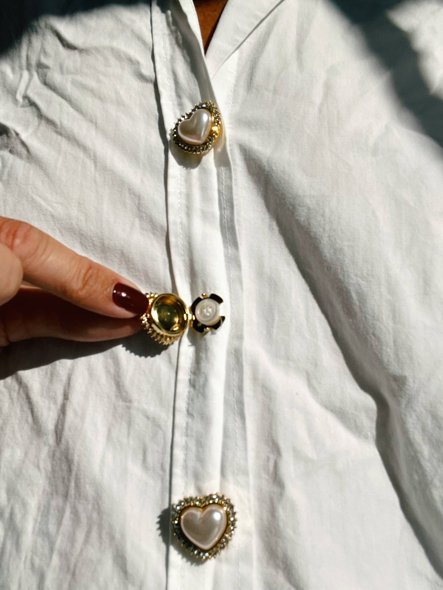 Bijoux de Bouton Kickan – Breloque Bouton Cœur de Perle Or 5P
