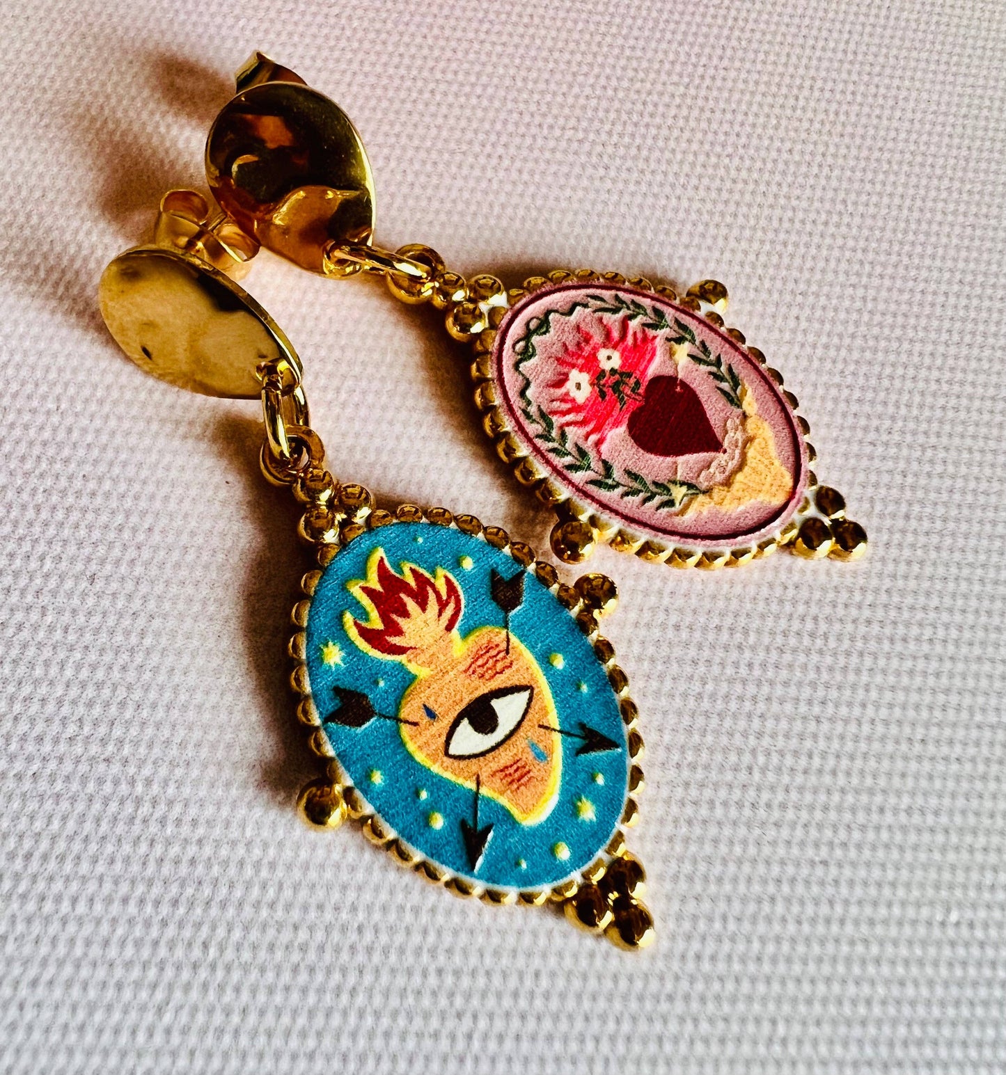 Boucles d'oreilles cœurs mexicains peints
