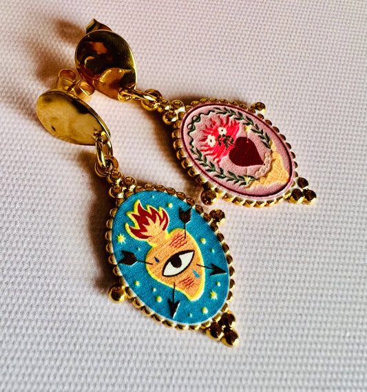 Boucles d'oreilles cœurs mexicains peints