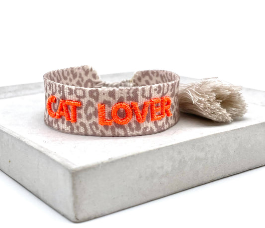 Bracelet déclaration AMOUREUX DES CHATS tissé, brodé