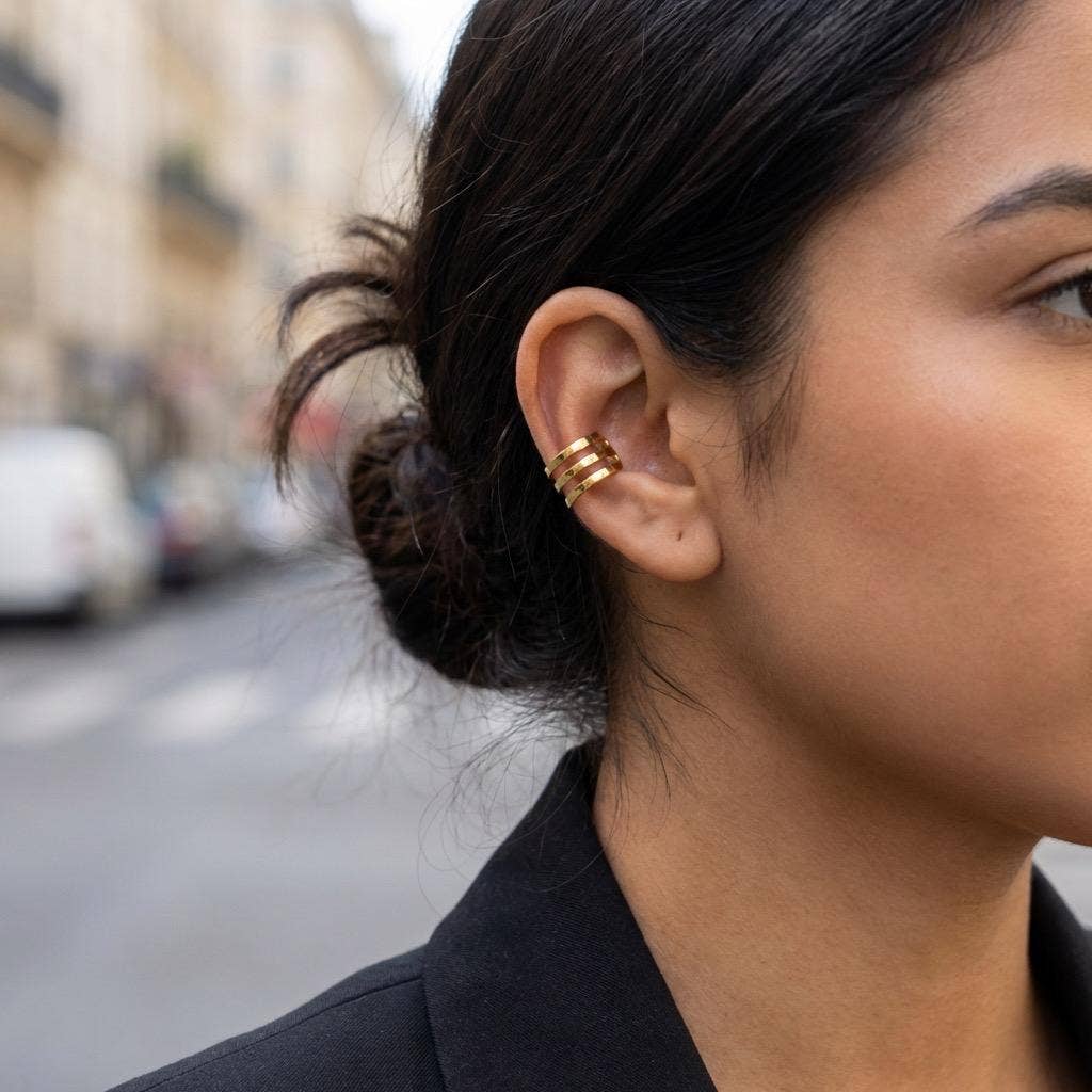 Bijou d'oreille Earcuff  dorée 3 branches lisses