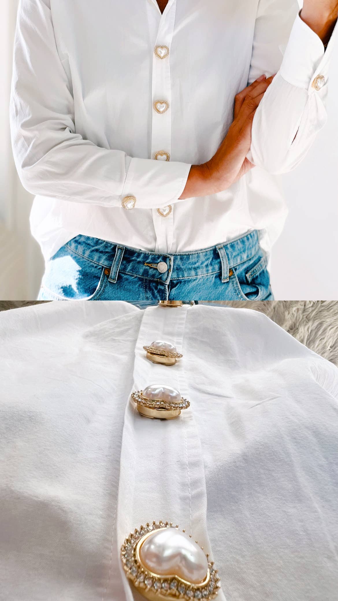 Bijoux de Bouton Kickan – Breloque Bouton Cœur de Perle Or 5P