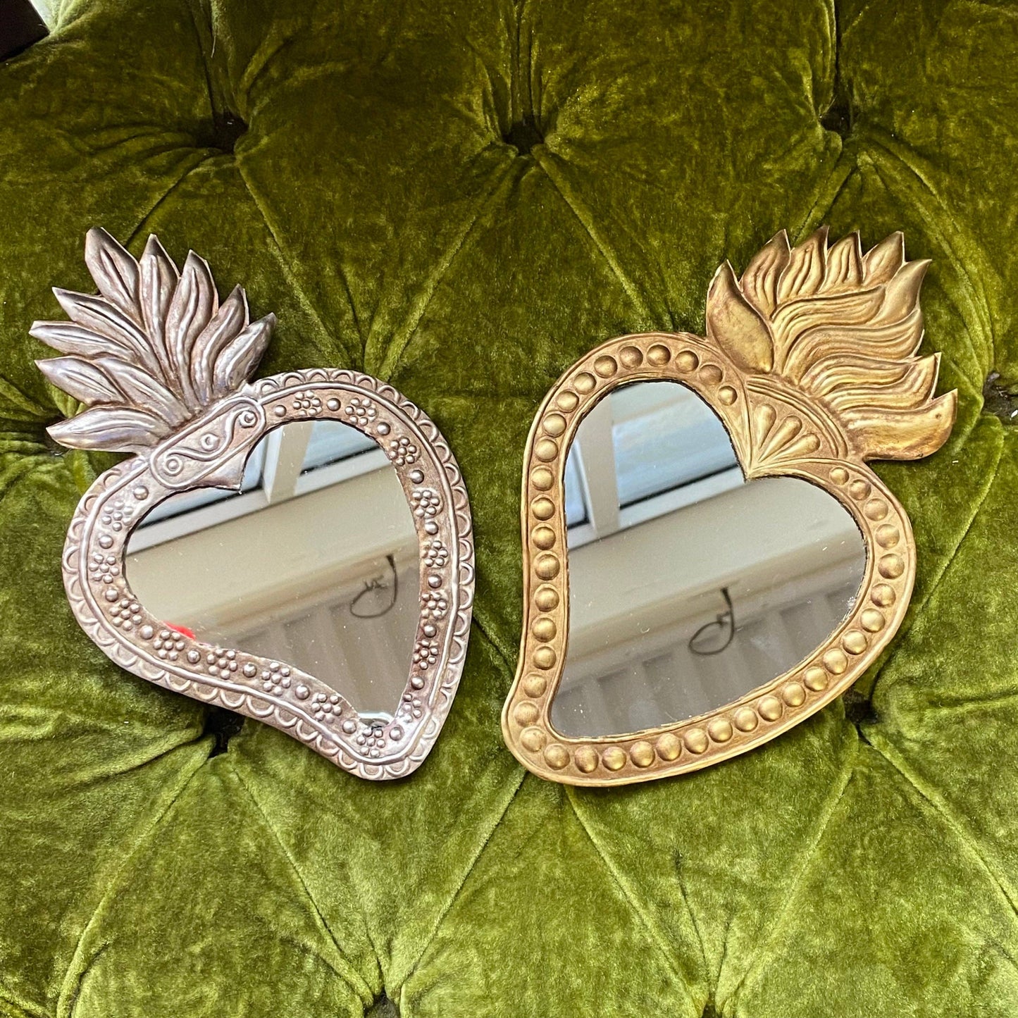 Sacré-Cœur Miroirs en étain anciens: Bronze