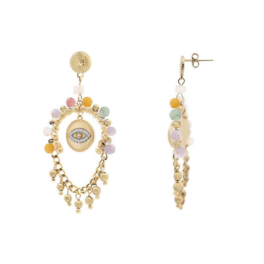 Boucles d'oreilles pendantes avec œil protecteur et perles Multicolore
