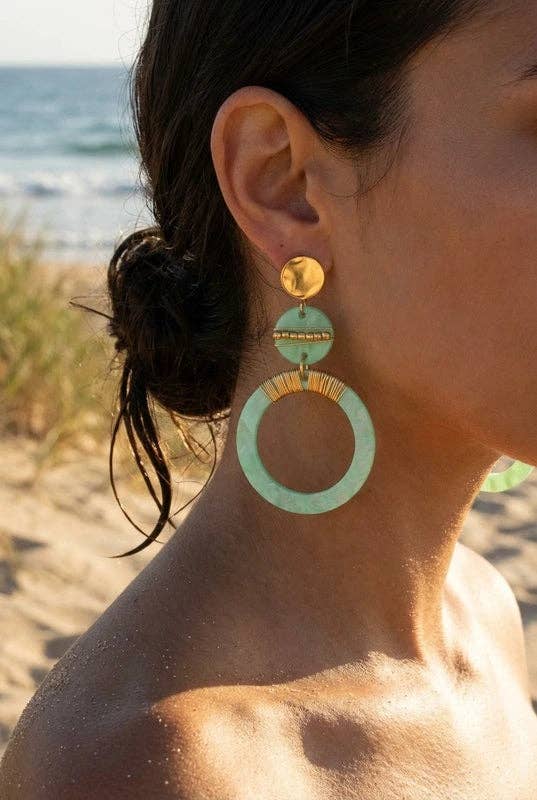 Boucles d’oreilles cercle doré verte