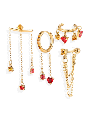 Ensemble de 4 Bijoux d’Oreilles Cœur en Or Jaune