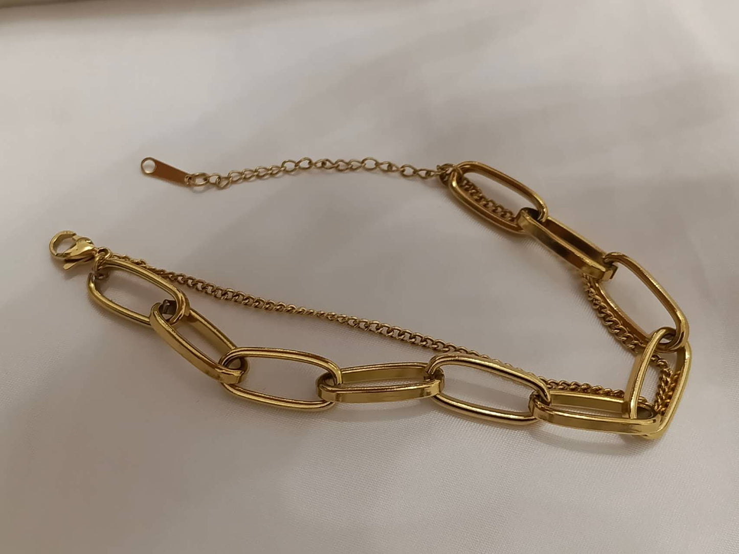 Bracelet large double chaîne à clip en acier doré 18K PVD