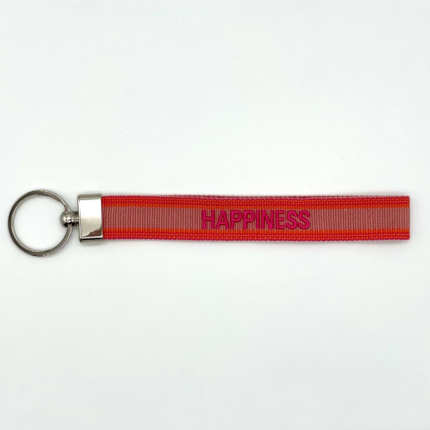 Porte-clés brodé « HAPPINESS » en tissu tissé