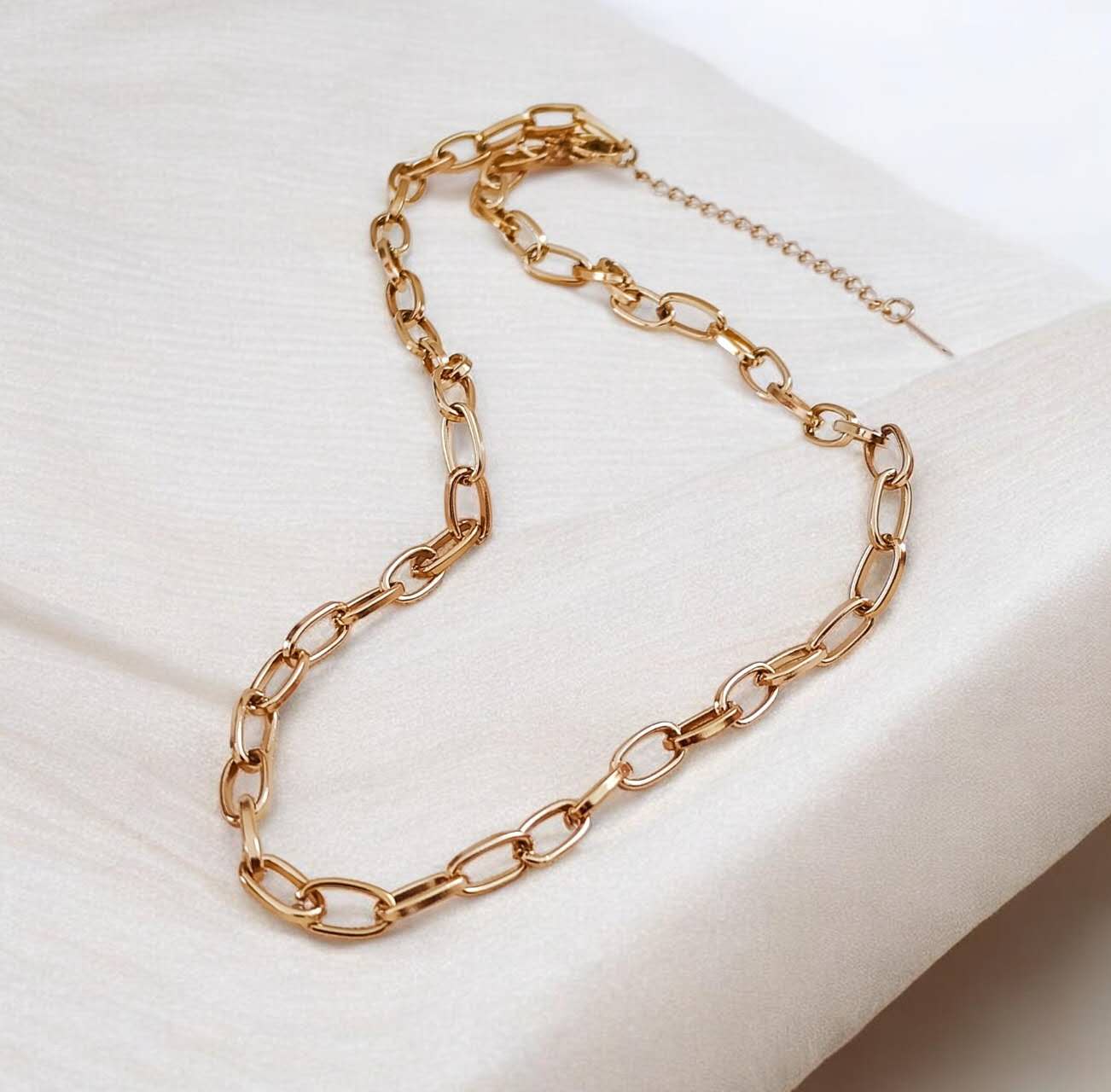 Collier à anneaux 40 cm + extension acier PVD or 18K Premium