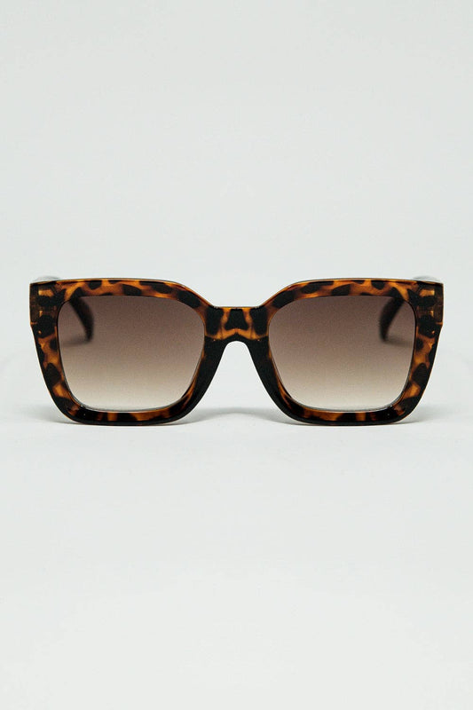 Lunettes de soleil carrées marron à imprimé animal: Marron / Taille unique